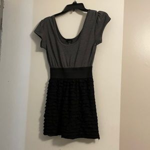 Gray and black dress, ruffle skirt; elastic@ waist